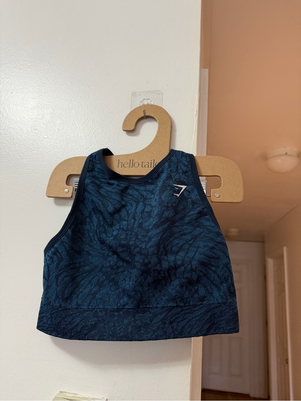 Gymshark Dark Navy Patterned High Neck Sports Crop